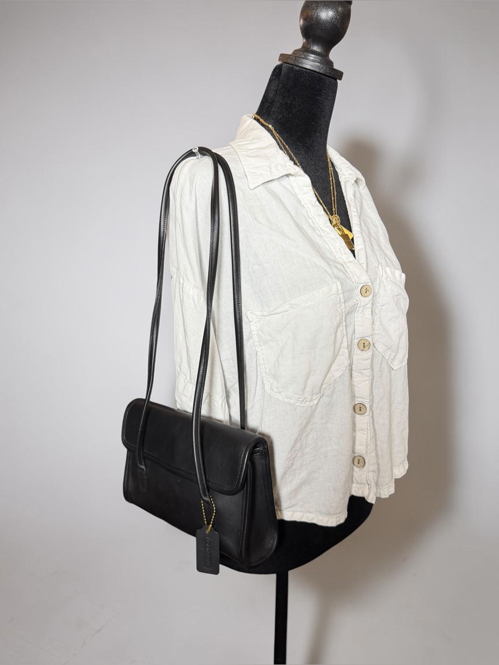 Vintage Coach Laurie Flap 9032 Black Leather 1997 USA EUC Hangtag